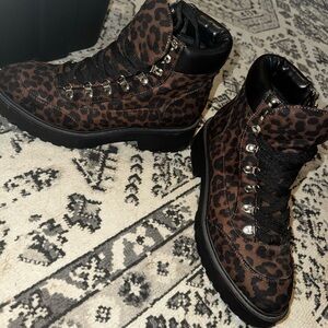 a new day Leopard Print Combat Boots - Brown and Black